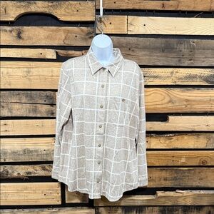 Women's‎ L.L.Bean Favorite Knit Shirt, Plaid Beige/White Size XL